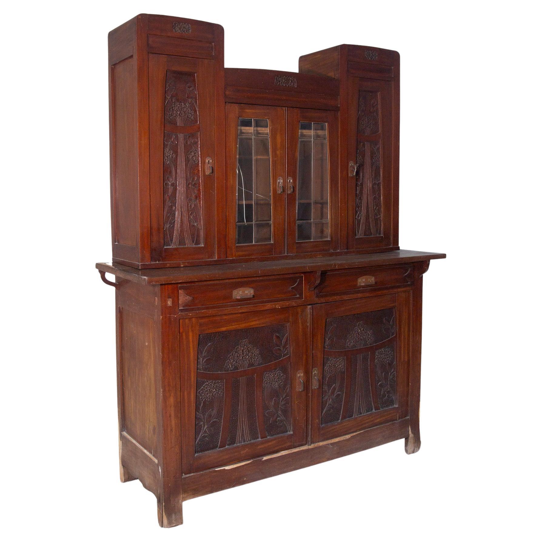 Italian Art Nouveau period buffet cabinet with glass doors