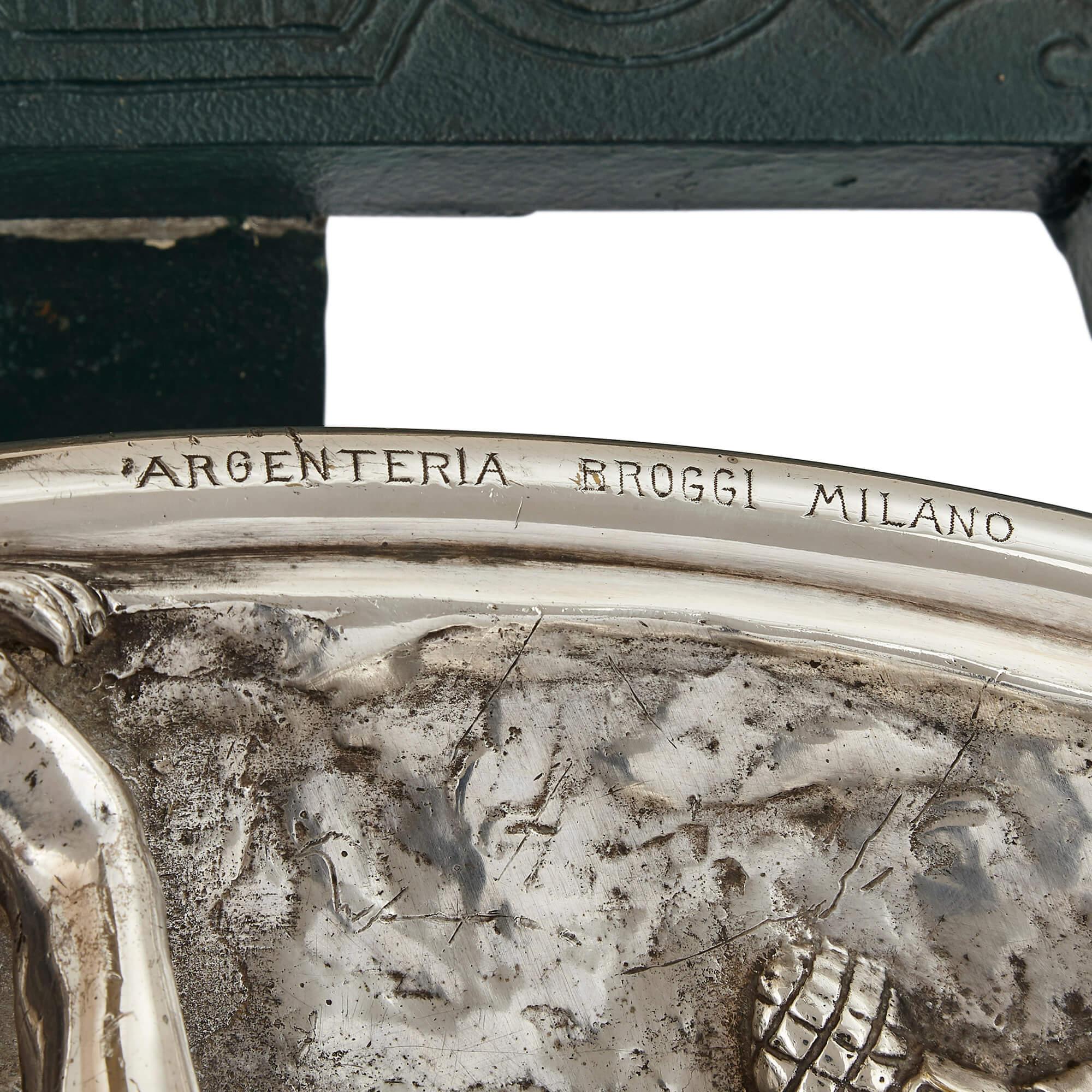 Italian Art Nouveau Period Silvered Bronze Shield by Argenteria Broggi For Sale 2