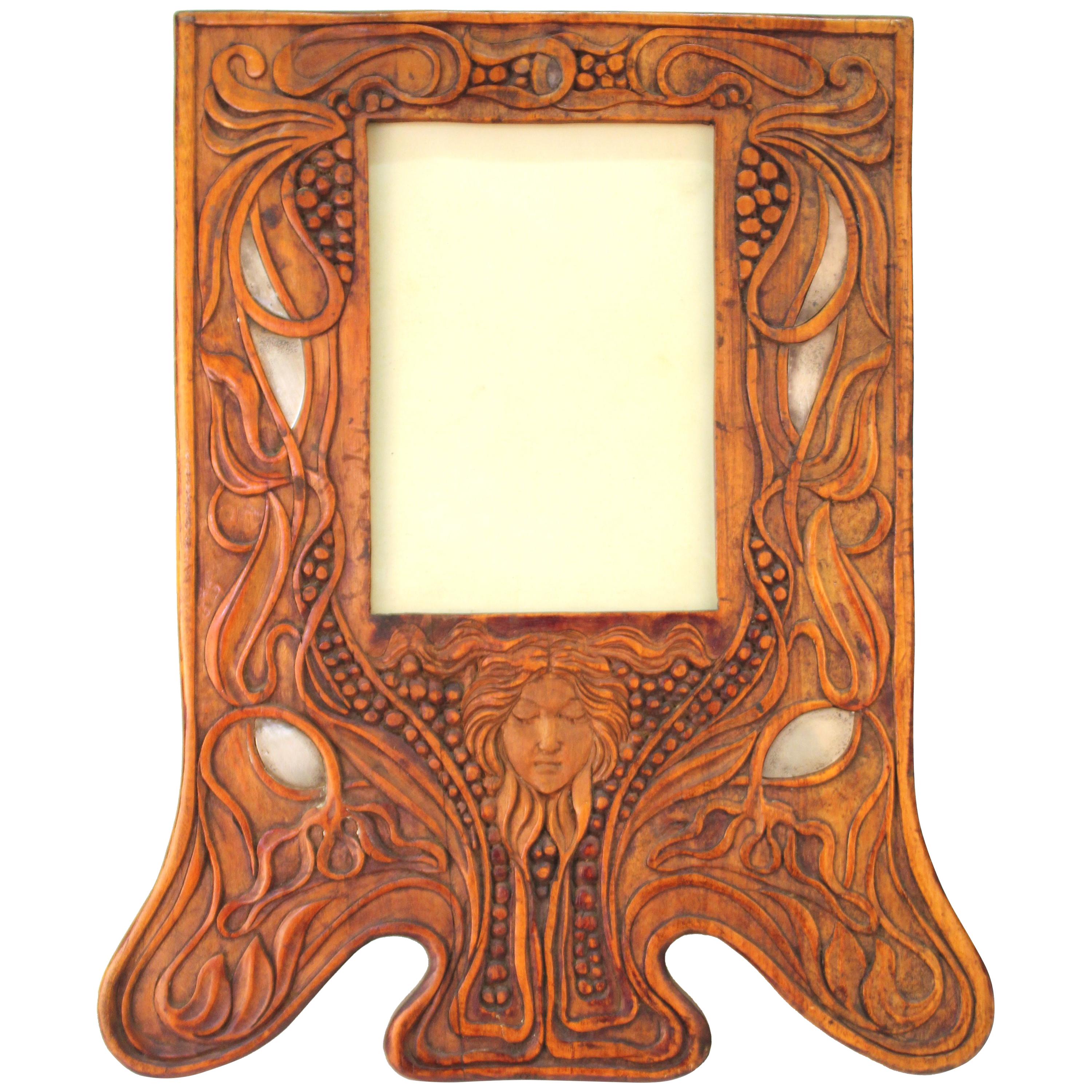 Italian Art Nouveau Picture Frame in Fruitwood and Silver Carlo Zen Attributed For Sale