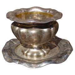 Italian Art Nouveau Punch Bowl Hand Chased Silver Plate Early 20th Century