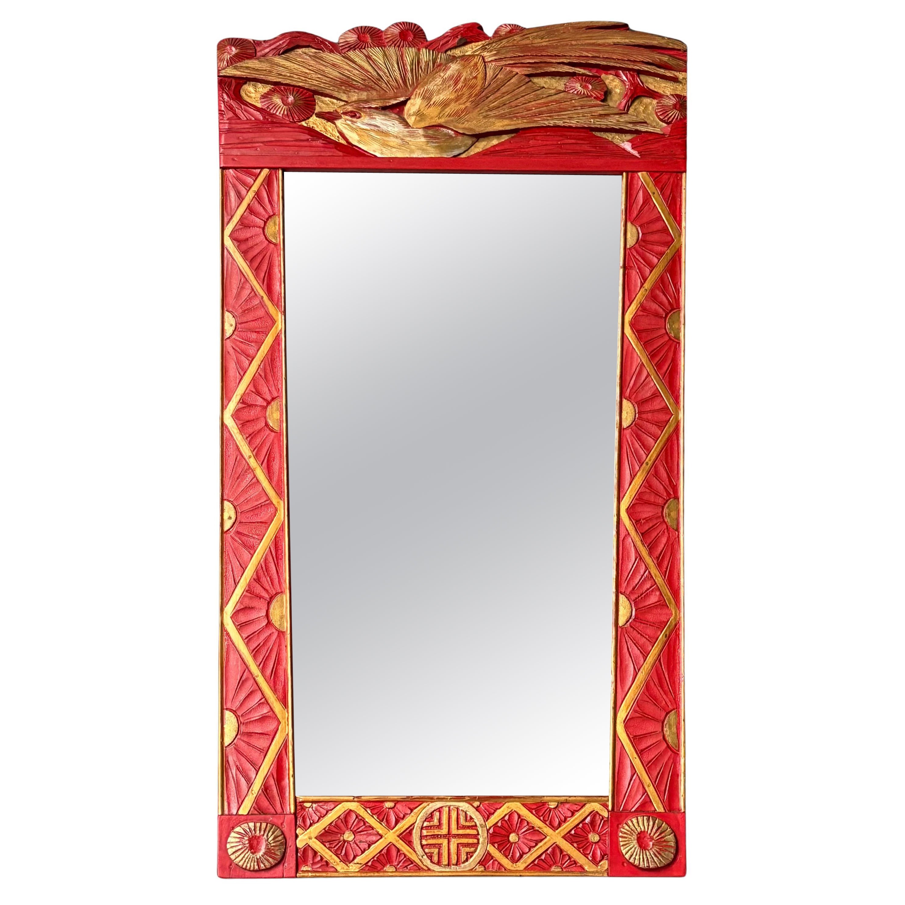 Espejo italiano Art Nouveau Jugend Trumeau Oro Rojo, principios del siglo XX en venta