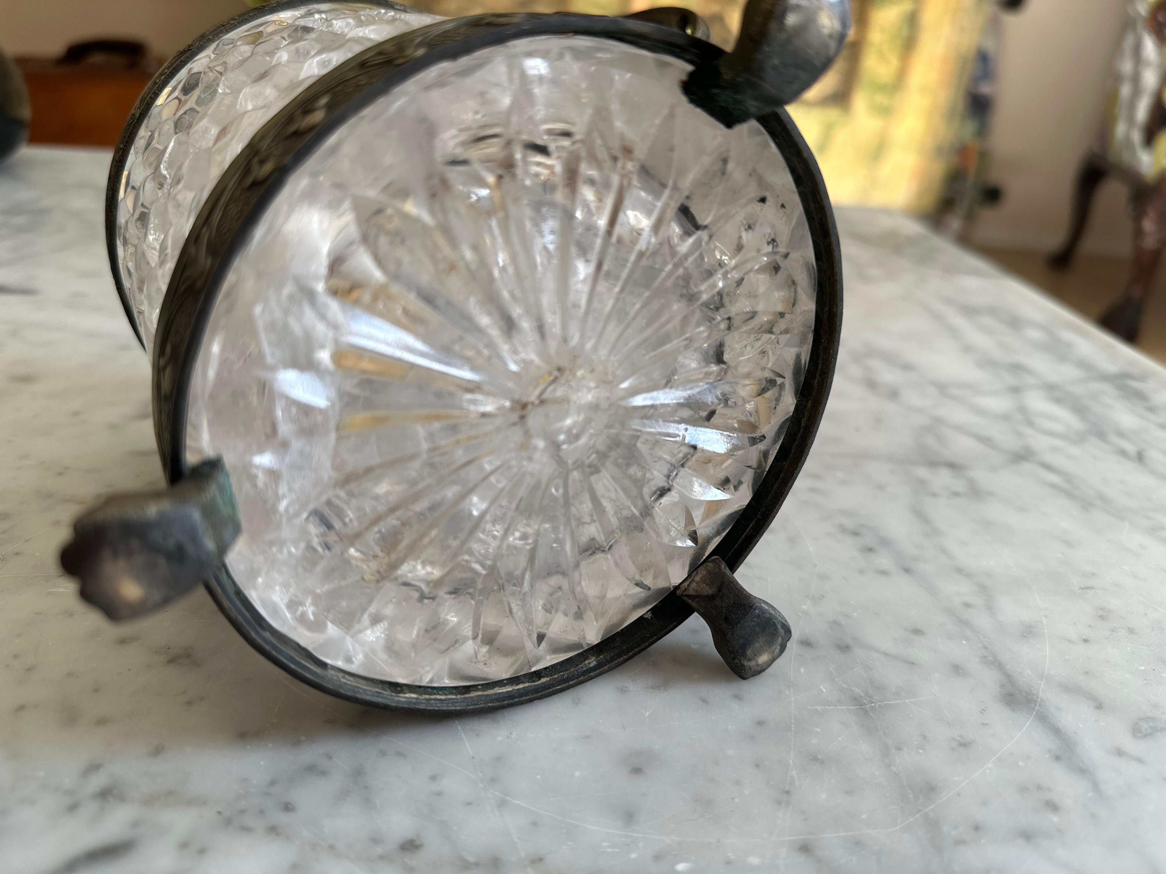 Italian Art Nouveau Rock Crystal Jar with Lid – Faceted Cut and Ornamental Mount For Sale 6