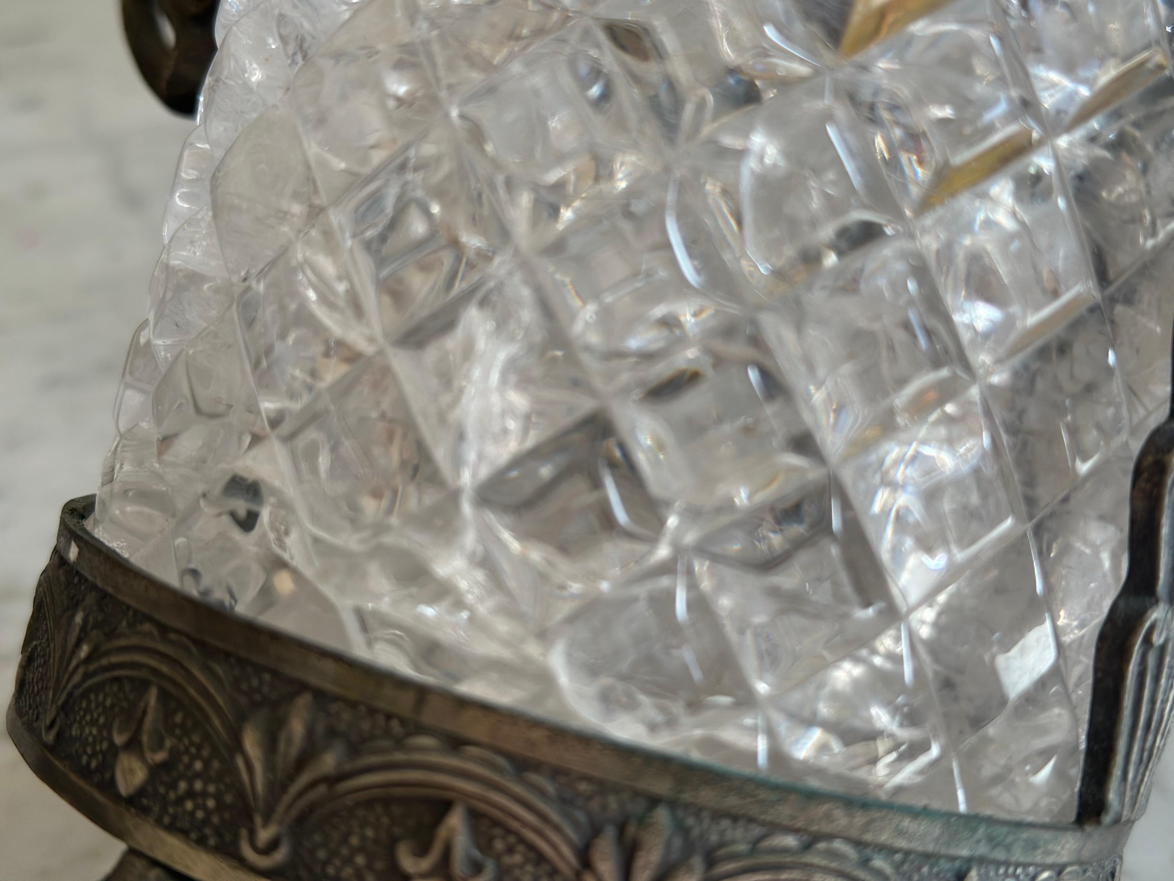 Italian Art Nouveau Rock Crystal Jar with Lid – Faceted Cut and Ornamental Mount For Sale 8