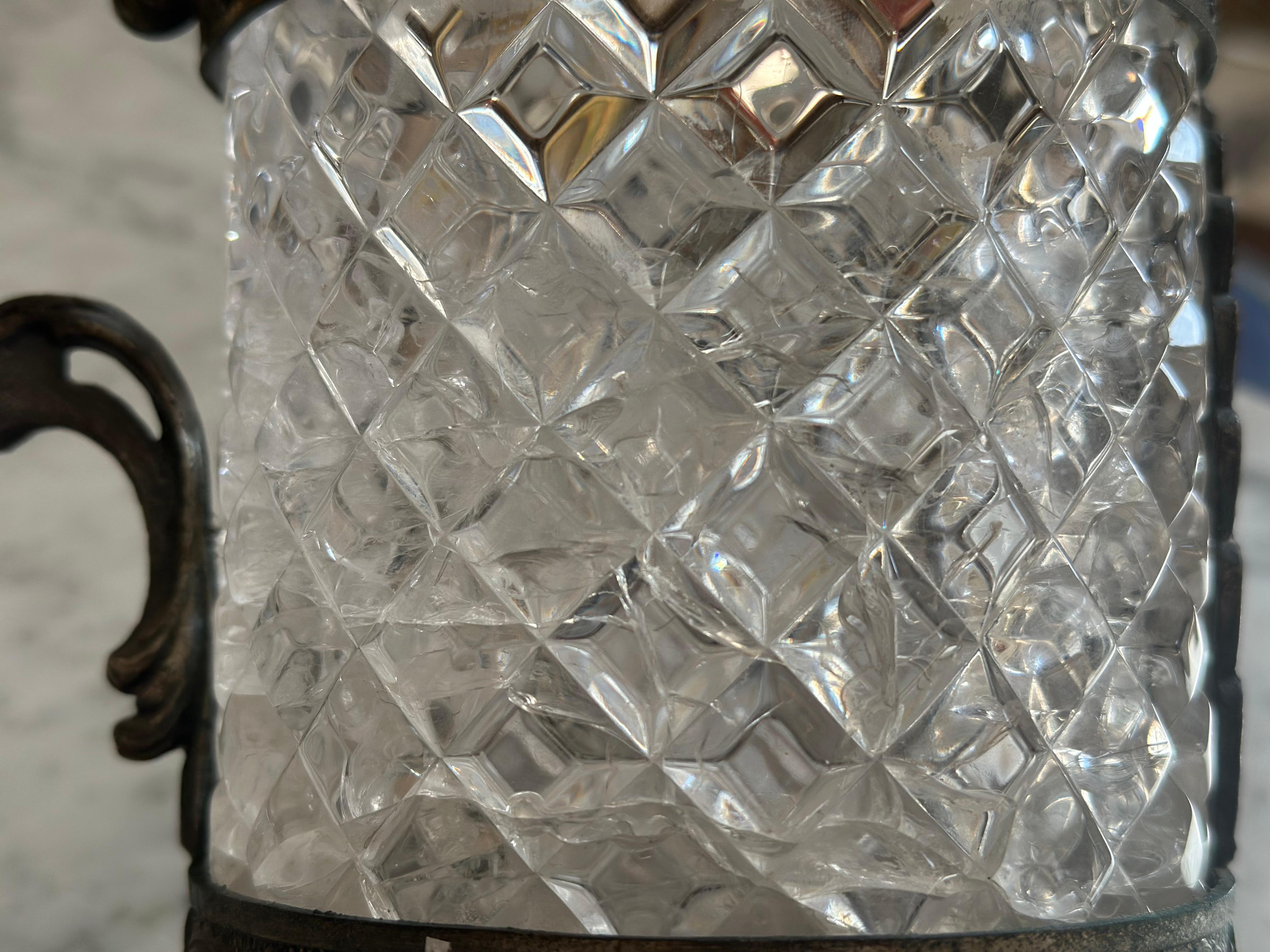 Italian Art Nouveau Rock Crystal Jar with Lid – Faceted Cut and Ornamental Mount For Sale 9