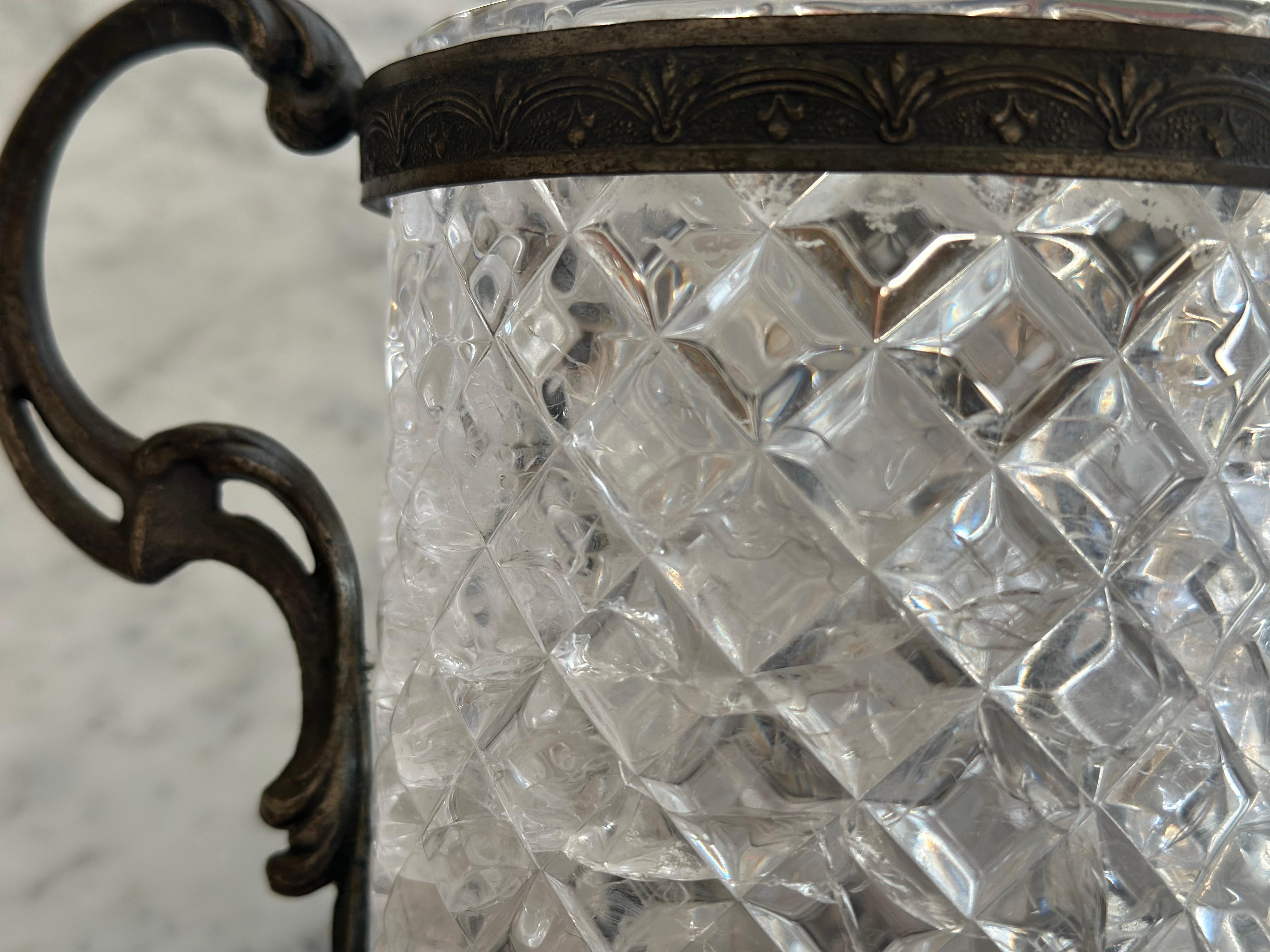 Italian Art Nouveau Rock Crystal Jar with Lid – Faceted Cut and Ornamental Mount For Sale 10
