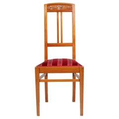 Italienische Jugendstil Beistellstühle mit Hocker, Nussbaum blond, wachspoliert