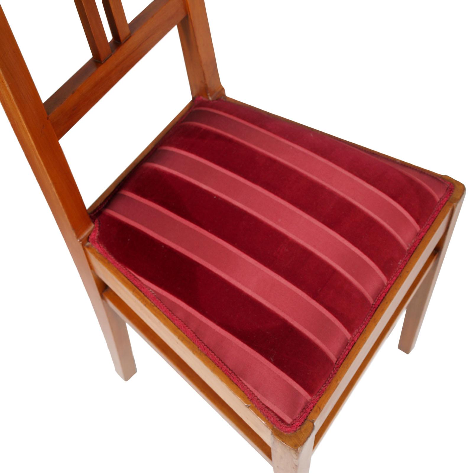 Italian Art Nouveau Side Chairs with Stool, Blond Walnut, Wax-Polished For Sale 1