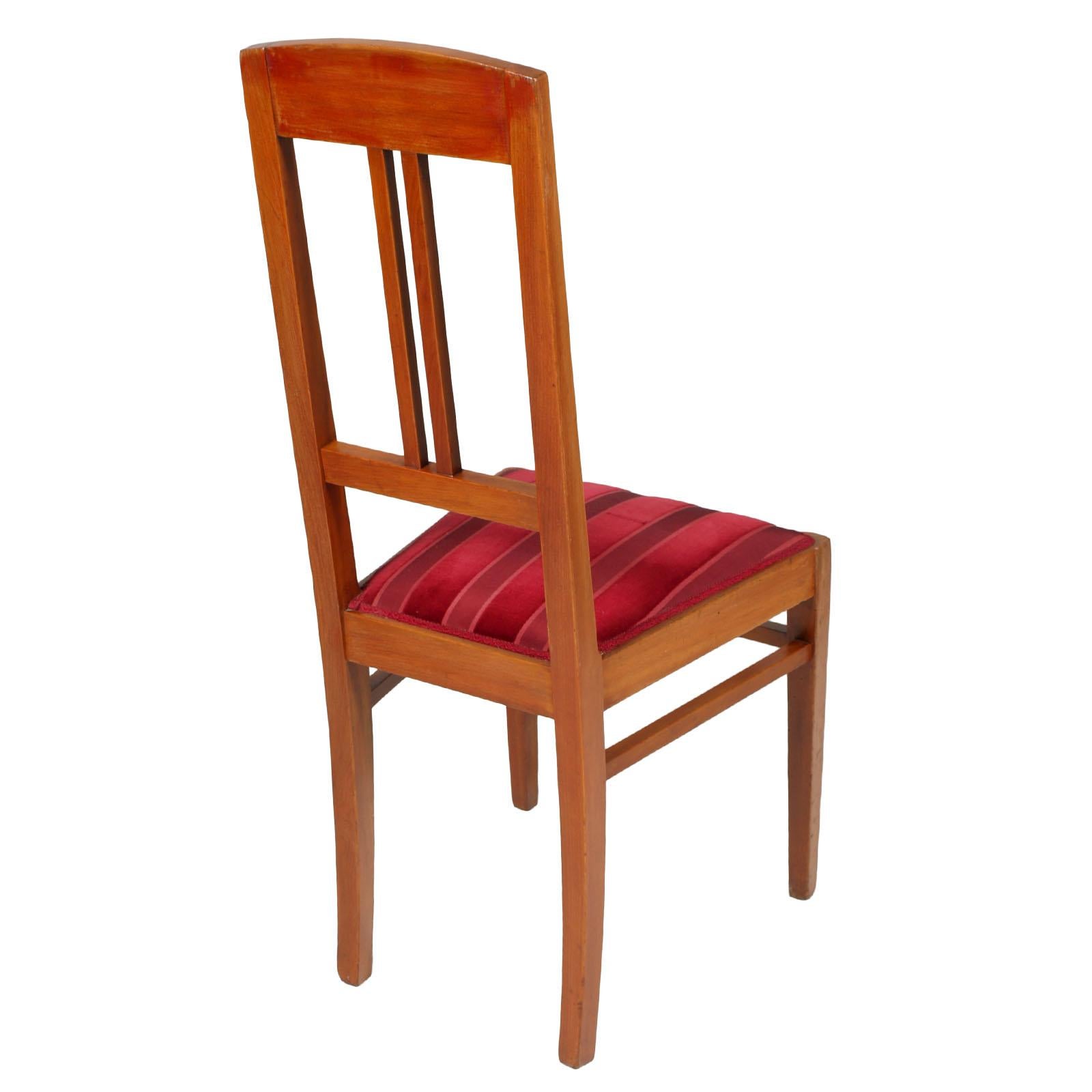 Italian Art Nouveau Side Chairs with Stool, Blond Walnut, Wax-Polished For Sale 2