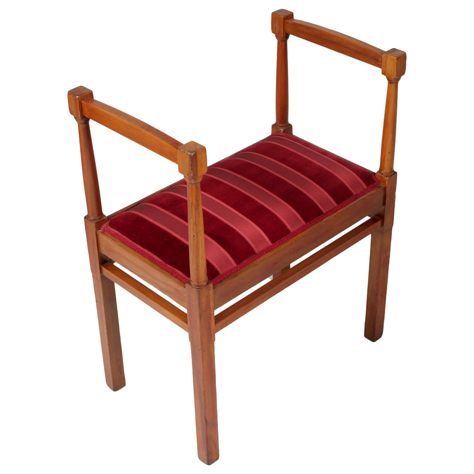 Italian Art Nouveau Side Chairs with Stool, Blond Walnut, Wax-Polished For Sale 4