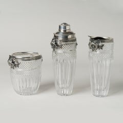 Italian Art Nouveau Silver and Cut Glass Cocktail Set by Castaudi & Gautero