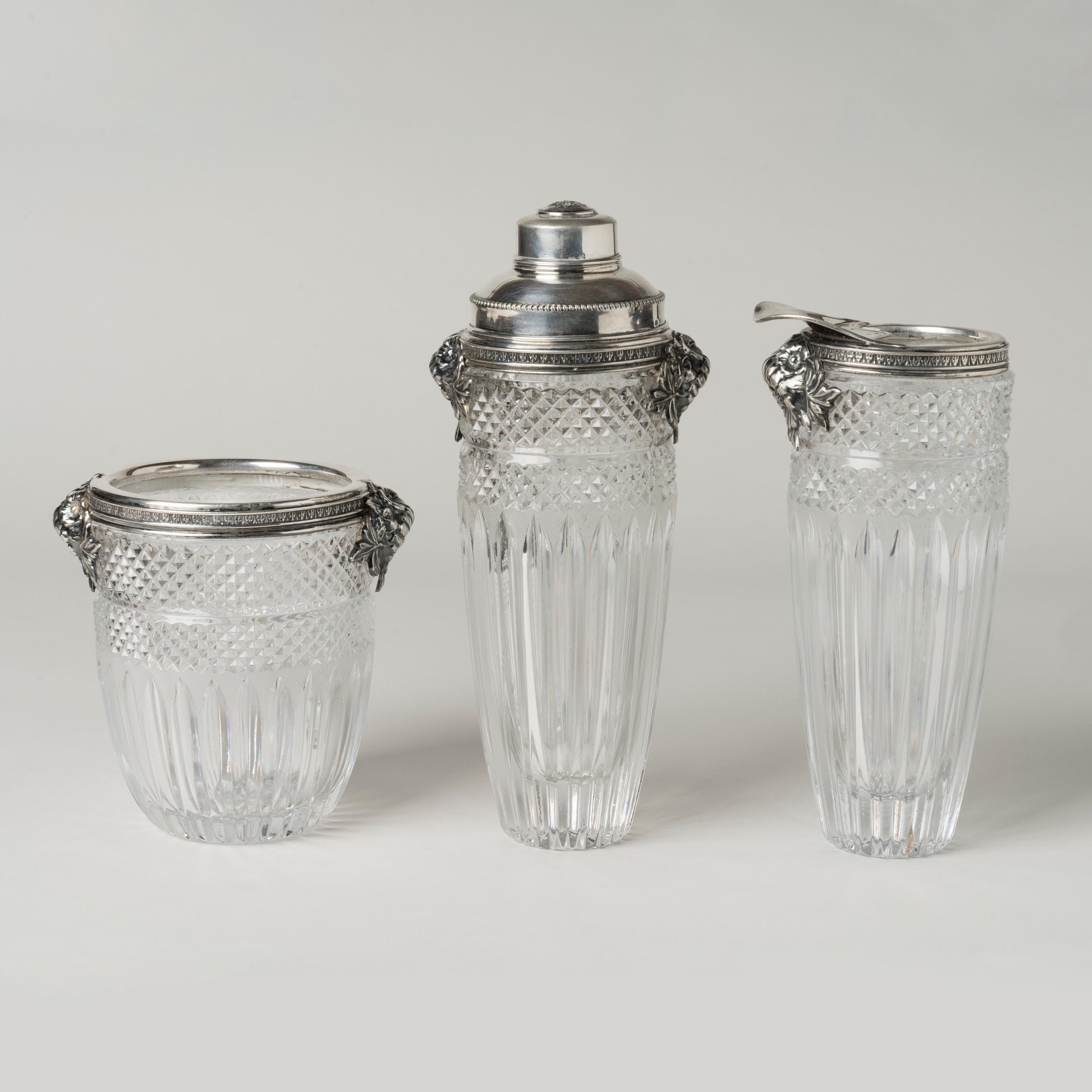 20th Century Italian Art Nouveau Silver and Cut Glass Cocktail Set by Castaudi & Gautero For Sale