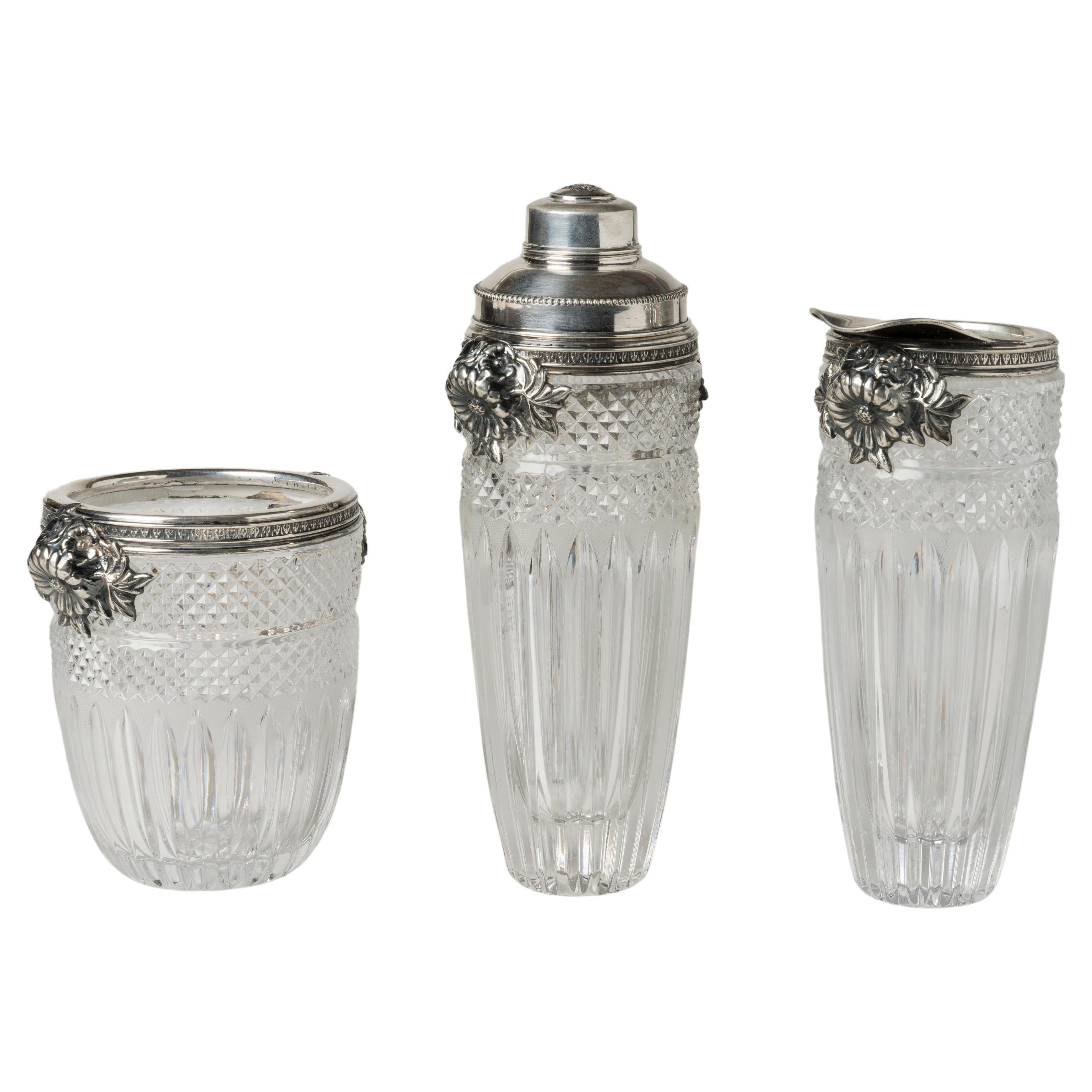 Italian Art Nouveau Silver and Cut Glass Cocktail Set by Castaudi & Gautero For Sale