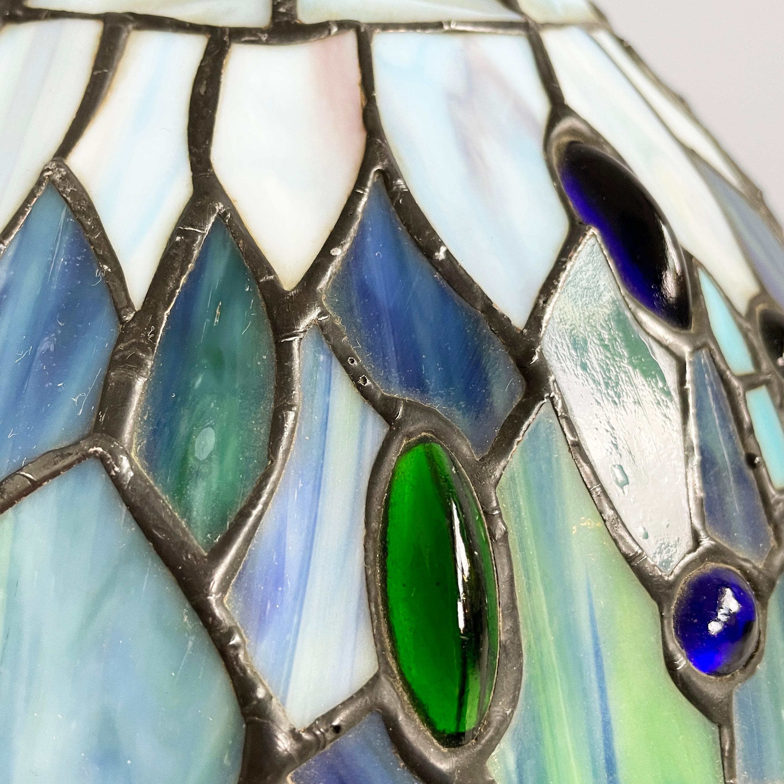 Lampade in stile liberty italiano in vetro colorato e ottone, anni '80 in vendita 3
