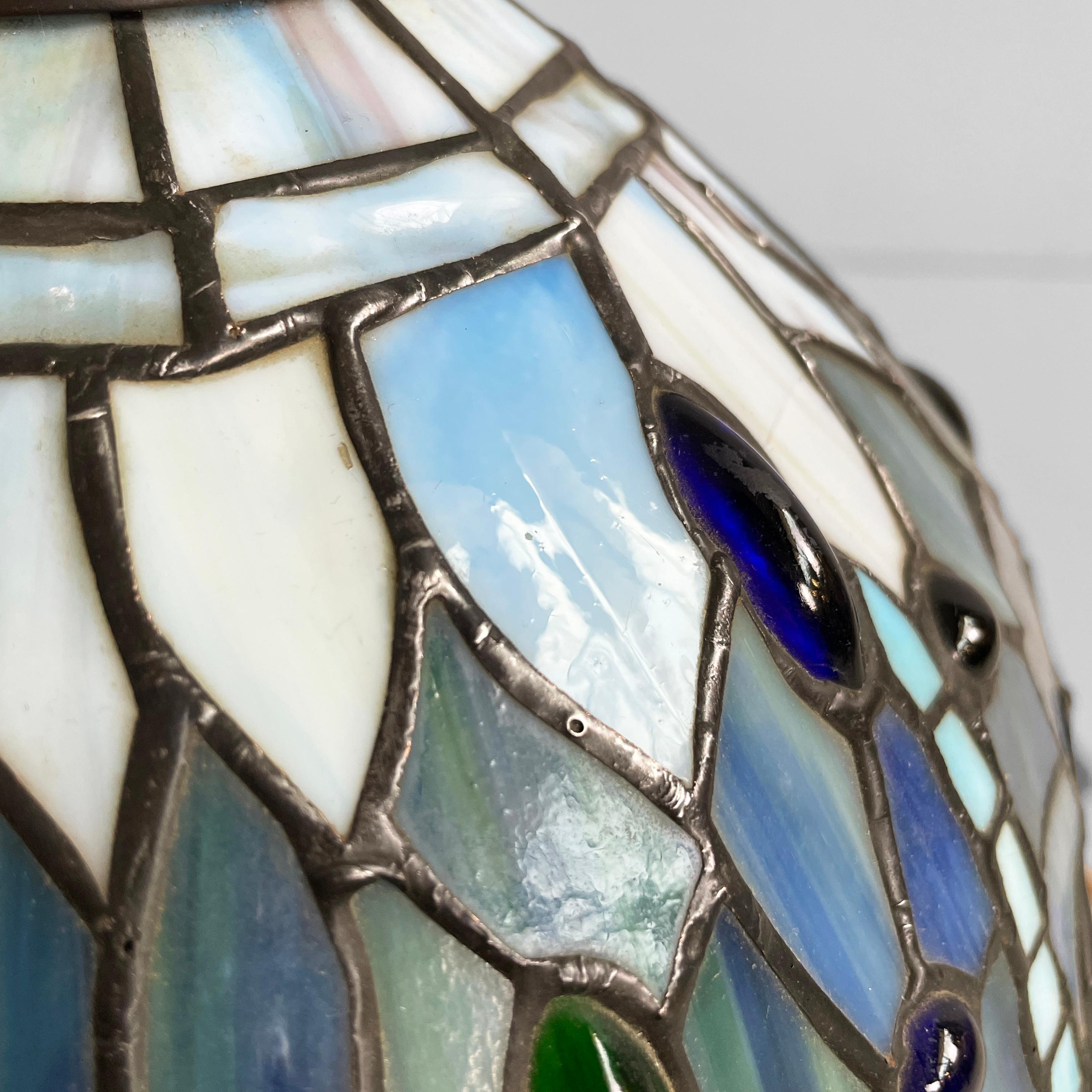 Lampade in stile liberty italiano in vetro colorato e ottone, anni '80 in vendita 9