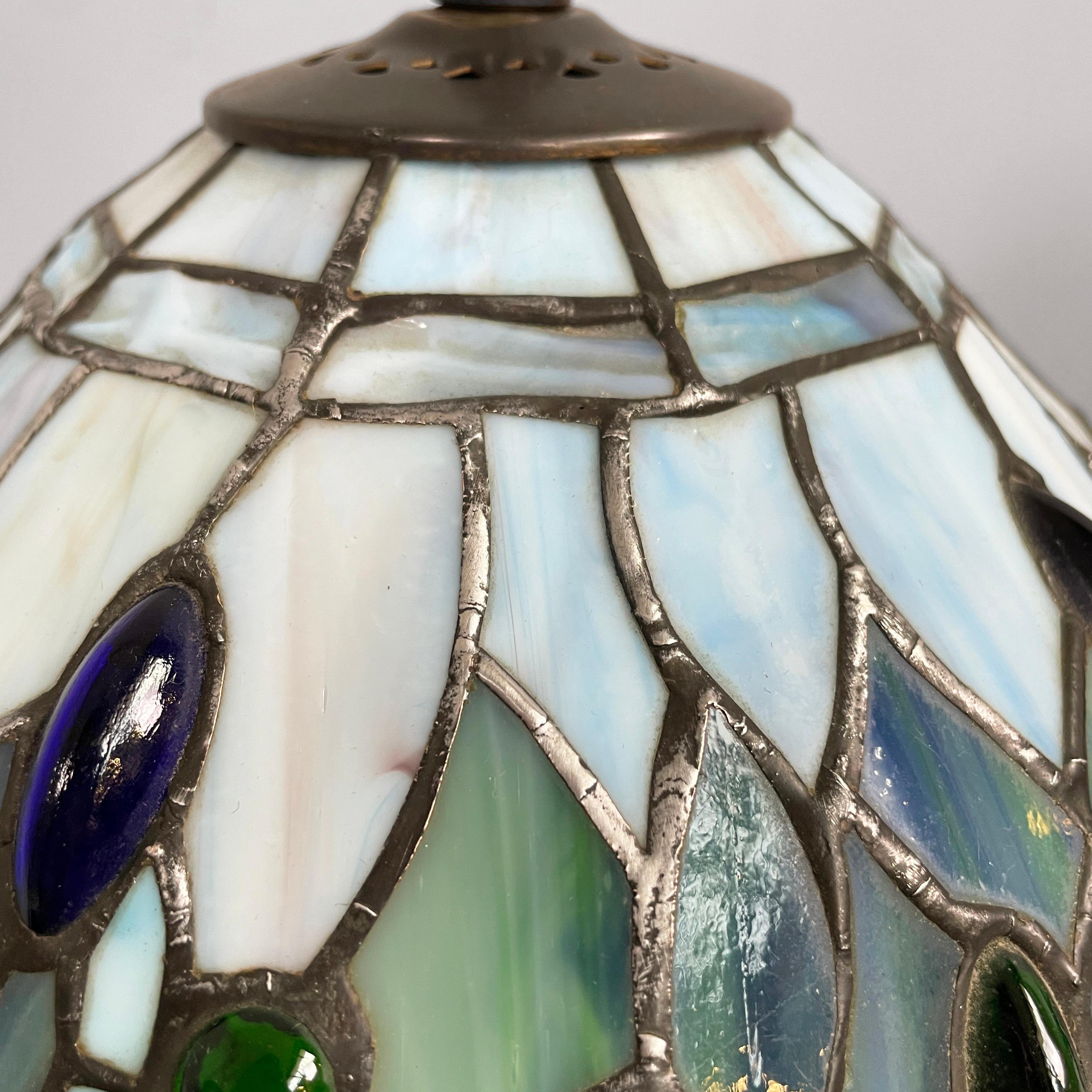 Fine XX secolo Lampade in stile liberty italiano in vetro colorato e ottone, anni '80 in vendita