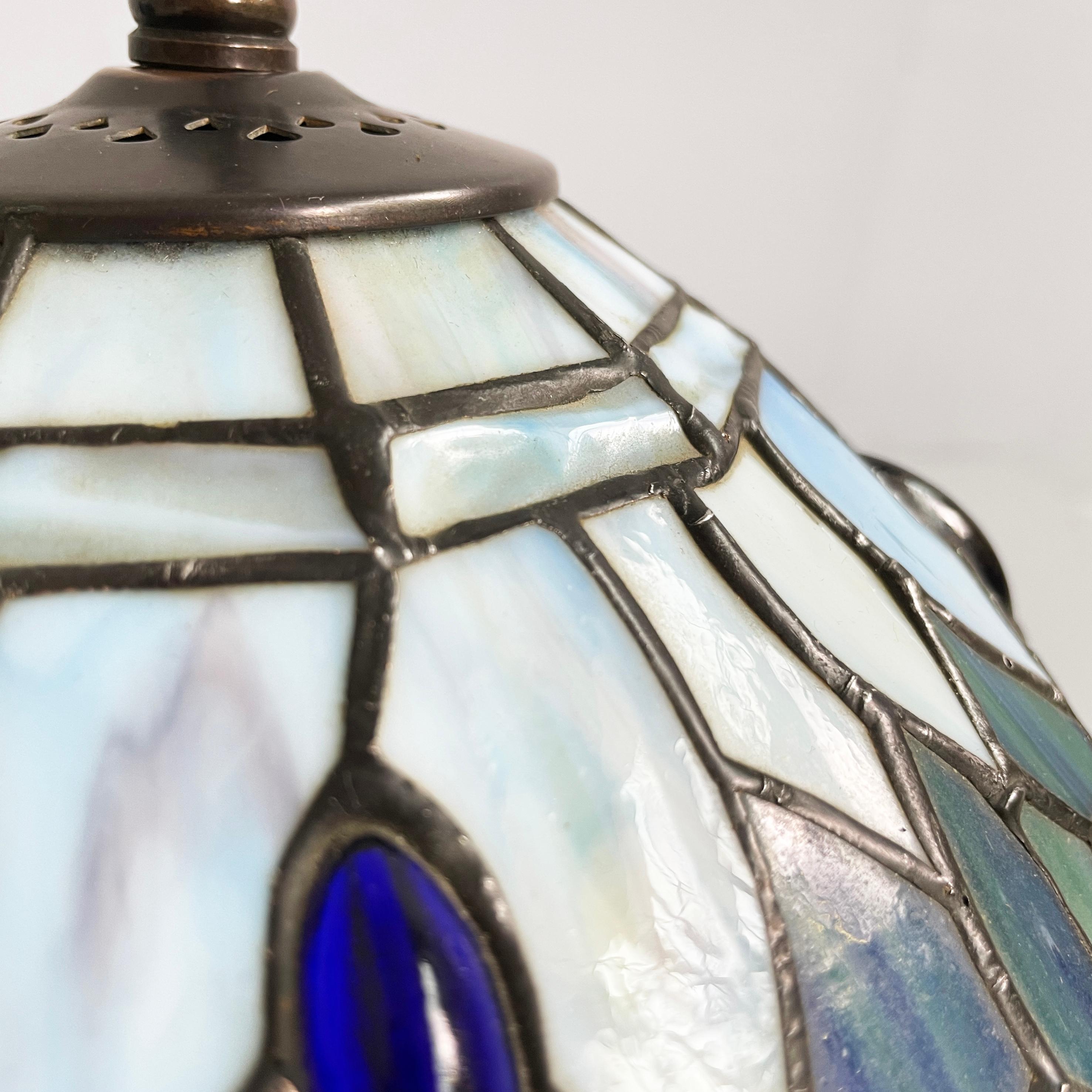 Ottone Lampade in stile liberty italiano in vetro colorato e ottone, anni '80 in vendita