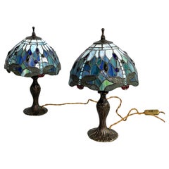 Italienische Jugendstil-Lampen aus farbigem Glas und Messing, 1980er Jahre