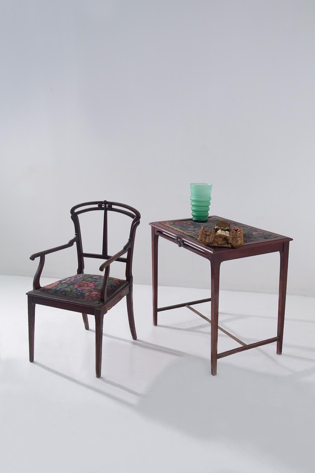 Italian Art Nouveau style desk and chair set For Sale 4