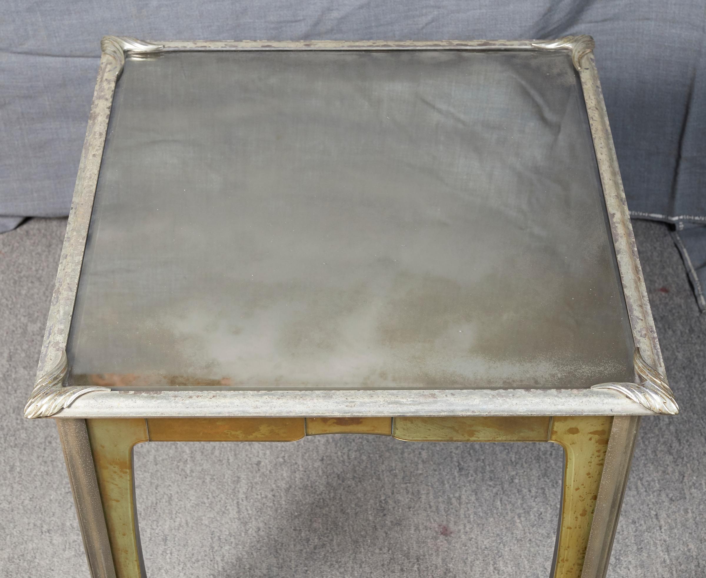 Patinated Italian Art Nouveau Style Mirrored Side Table For Sale