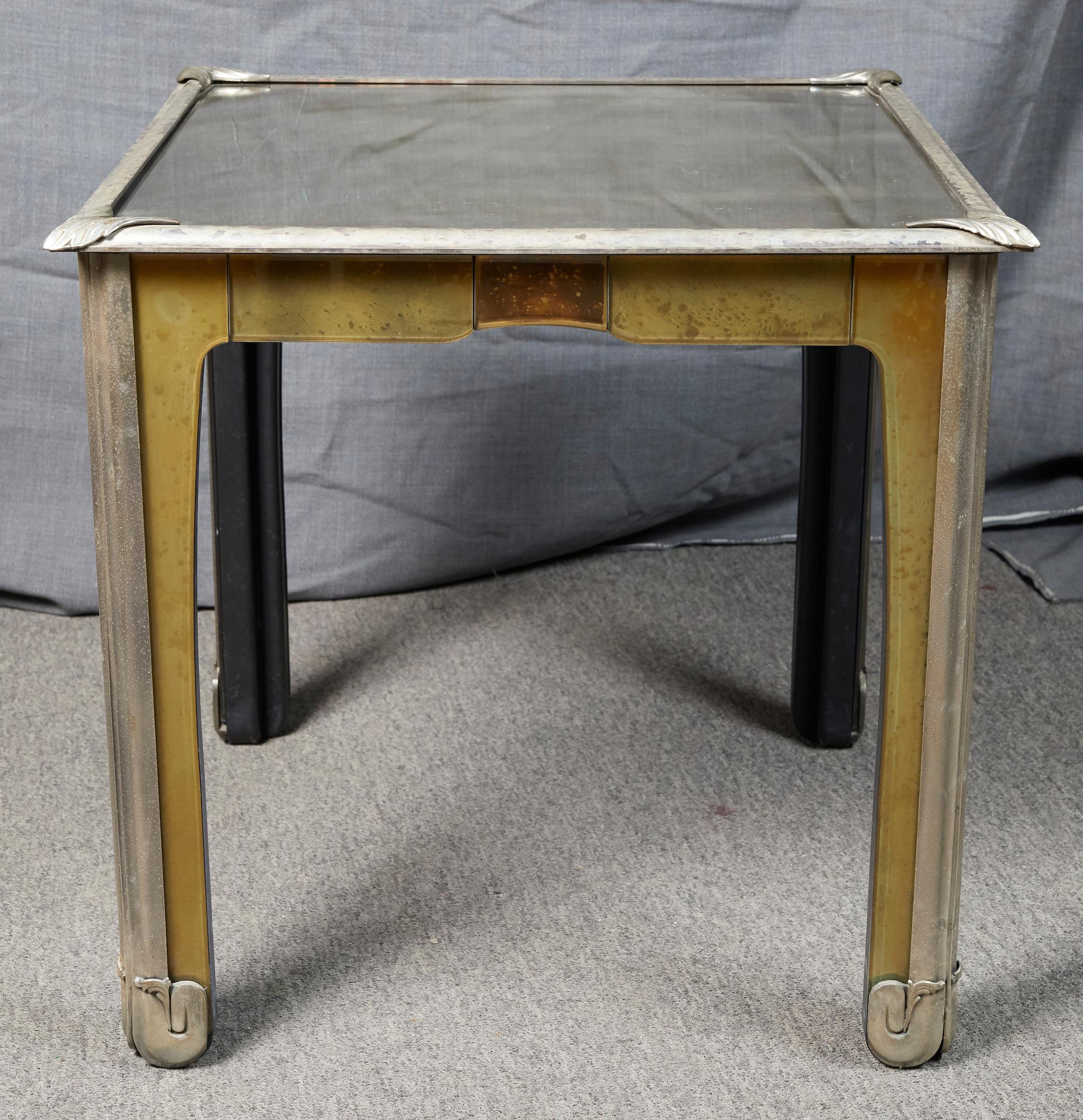 Silver Plate Italian Art Nouveau Style Mirrored Side Table For Sale