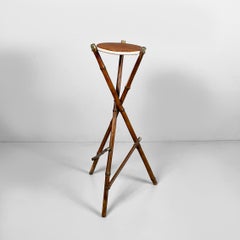 Italian Art Nouveau style pedestal in brown leather and bamboo, 1930s