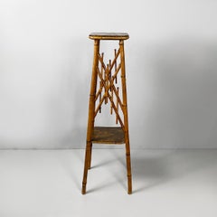 Italian Art Nouveau style pedestal in brown leather and bamboo, 1930s