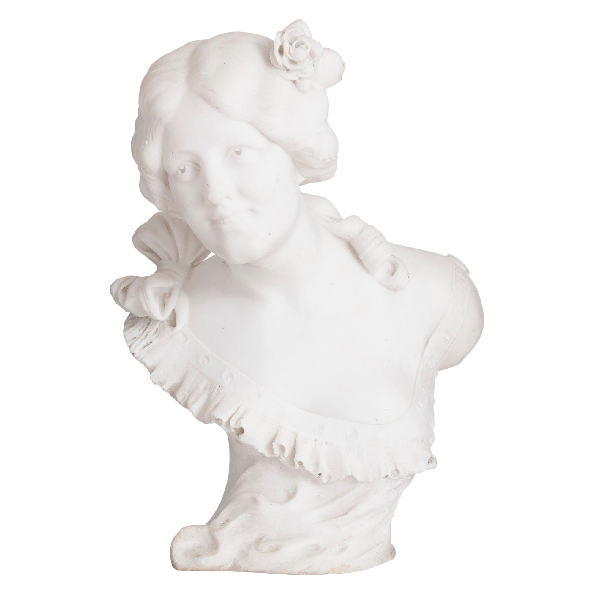 Italian Art Nouveau Style Sculpted Marble Bust By Pugi For Sale At 1stdibs