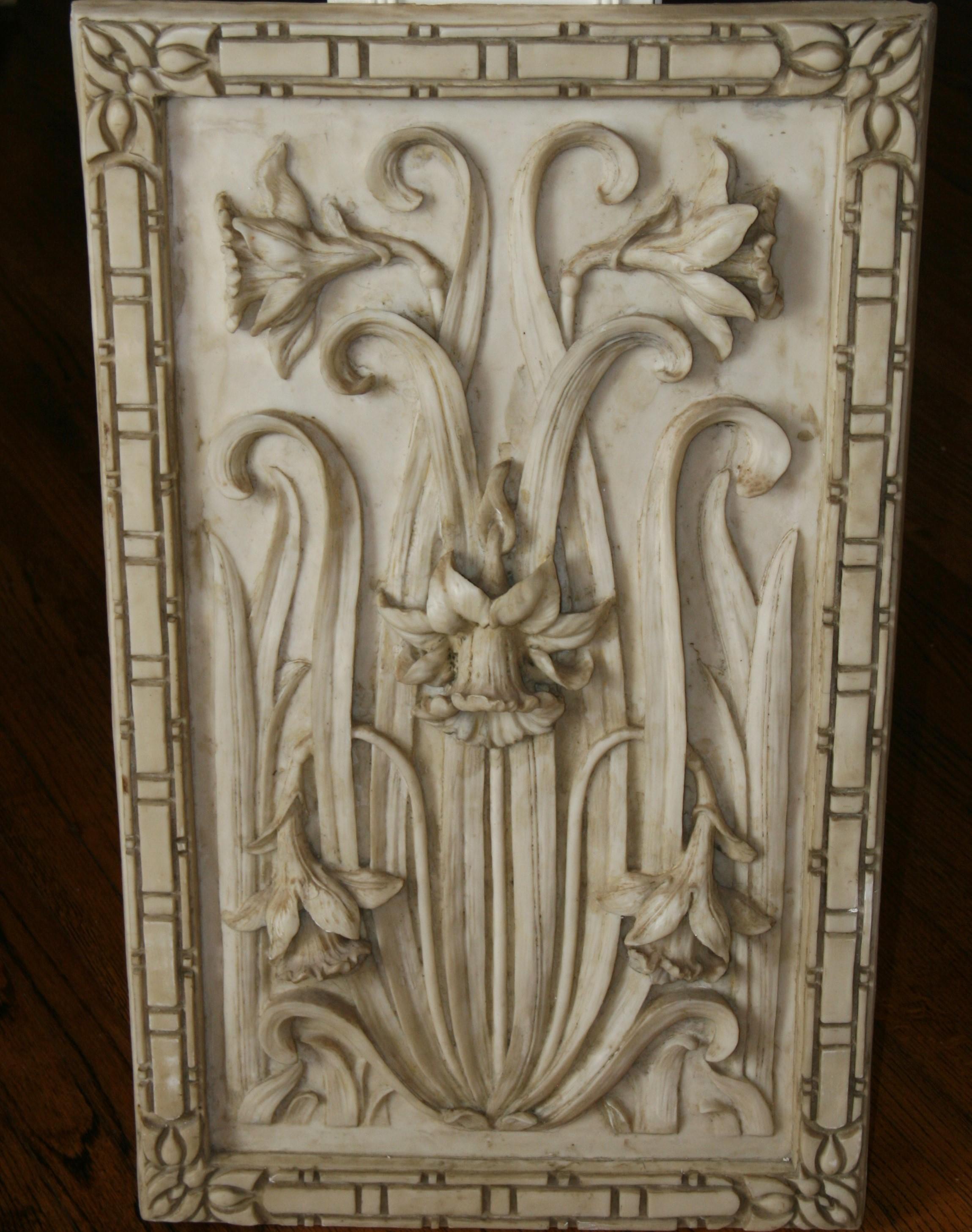 1412 Art Nouveau style sculptural Wall panel with 3D foliage and daffodils.