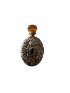 Italian Art Nouveau Style Silver Plated Pocket Perfume Bottle Scent Flask c.1970