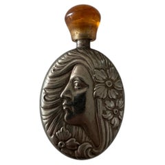 Italian Art Nouveau Style Silver Plated Pocket Perfume Bottle Scent Flask c.1970
