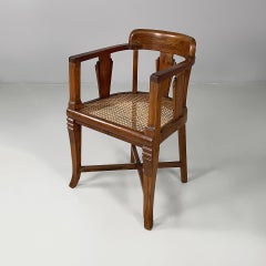 Italian Art Nouveau style tub chair in wood and straw, 1930s
