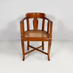 Italian Art Nouveau style tub chair in wood and straw, 1930s