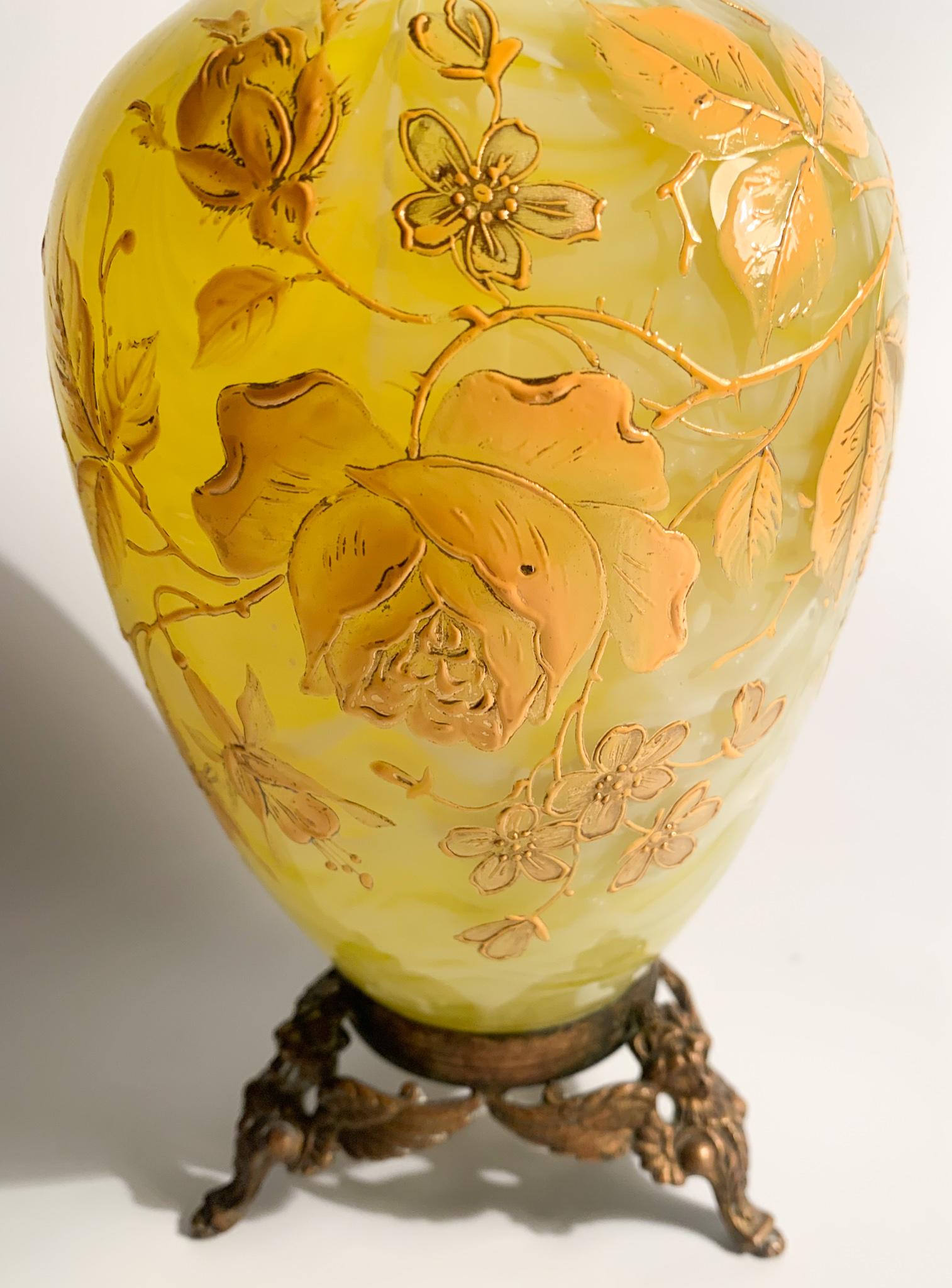 Italian Art Nouveau Vase in Bronze & Yellow Murano Glass with Early 20th Century 1
