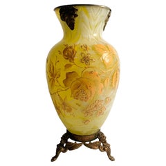 Italian Art Nouveau Vase in Bronze & Yellow Murano Glass with Early 20th Century