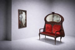Banc mural Art Nouveau italien avec miroir original, banc Liberty