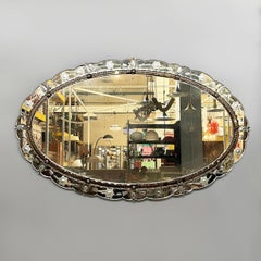 Italian Art Nouveau wall mirror with acid etchings and pink glass, early 1900s