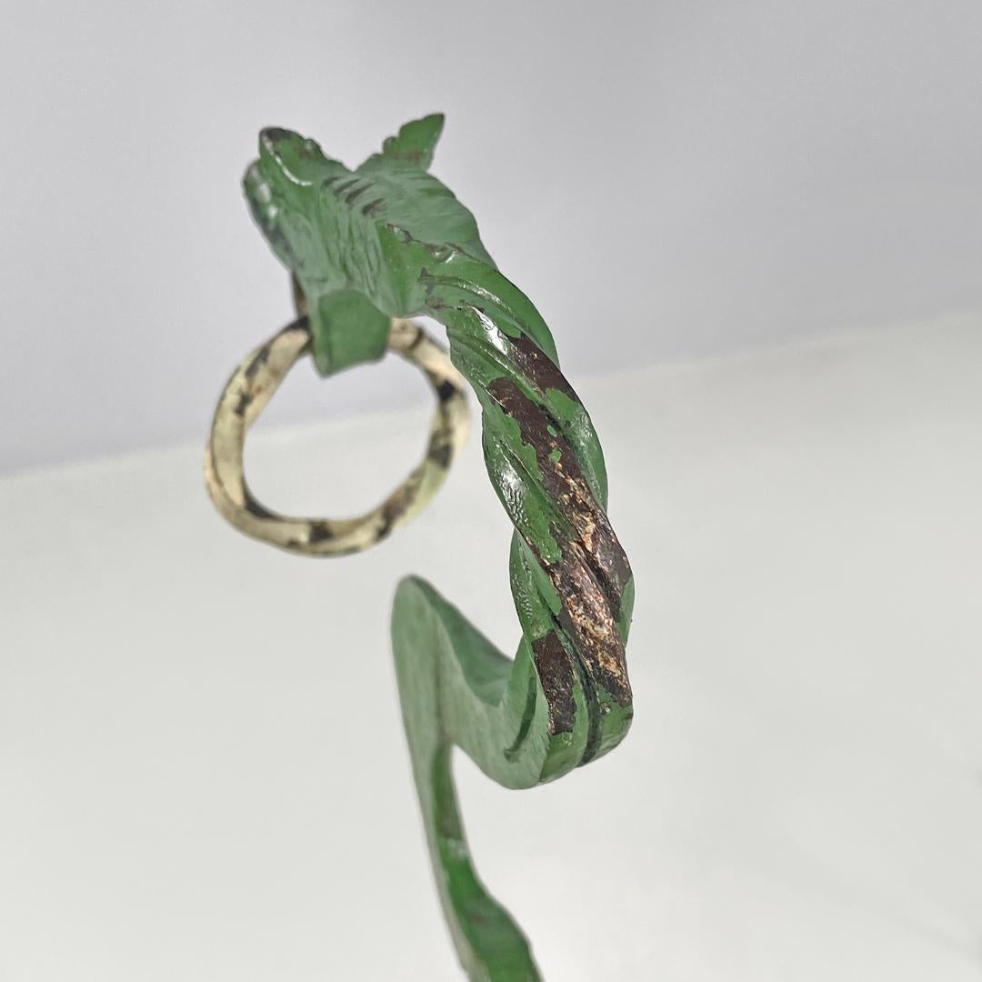 Italian Art Nouveau white green wrought iron vase holders with dragons, 1900s For Sale 5