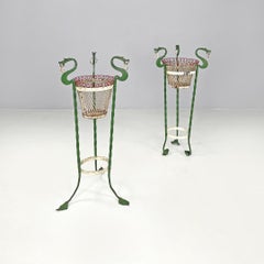Italian Art Nouveau white green wrought iron vase holders with dragons, 1900s