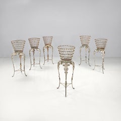 Italian Art Nouveau white wrought iron vase holder with floral decorations 1900s