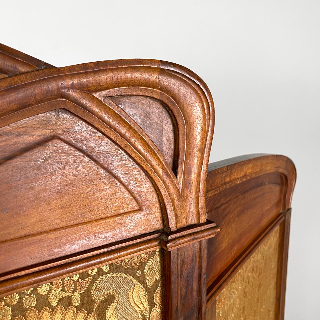 Paravento italiano Art Nouveau in legno e tessuto marrone con motivo floreale, fine '800 in vendita 4