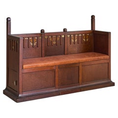 Italian Art Nouveau Wood + Burl Bench with Hand-Painted Floral Motifs, 1920s