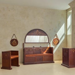 Hocker im italienischen Jugendstil aus Holz und Wurzelholz mit handgemalten Blumenmotiven, 1920er Jahre