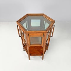 Italian Art Nouveau wood glass and brass service table with doors, 1900s