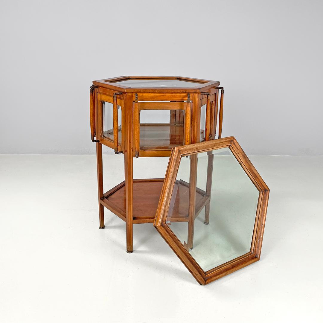 Early 20th Century Italian Art Nouveau wood glass and brass service table with doors, 1900s
