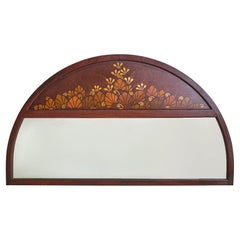 Italian Art Nouveau Wood Half Moon Wall Mirror with Painted Floral Motifs, 1920s