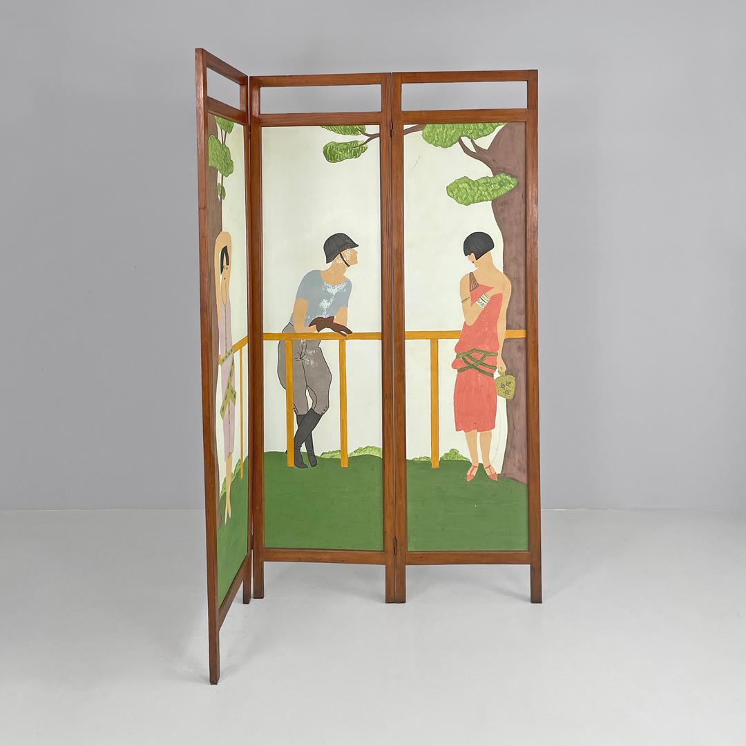Paravento italiano in legno Art Nouveau con figure umane dipinte a mano, inizio '900 In condizioni buone in vendita a MIlano, IT
