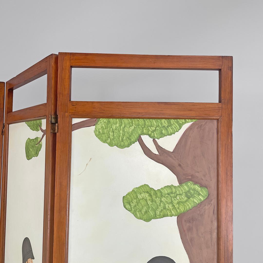 Paravento italiano in legno Art Nouveau con figure umane dipinte a mano, inizio '900 in vendita 1