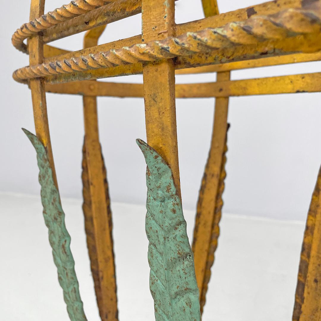 Italian Art Nouveau yellow and green wrought iron umbrella stand, 1900s For Sale 9