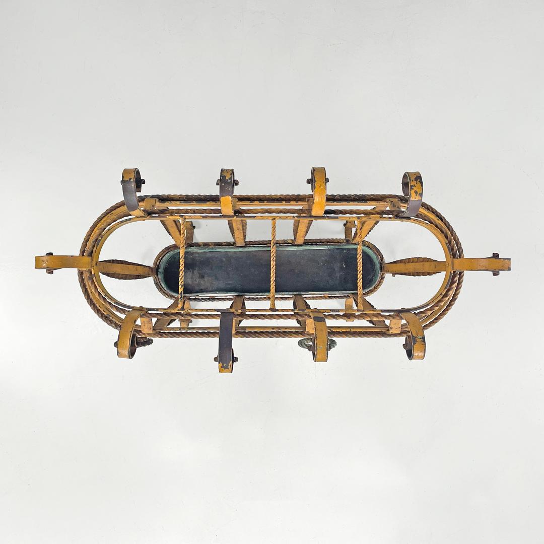 Italian Art Nouveau yellow and green wrought iron umbrella stand, 1900s For Sale 2