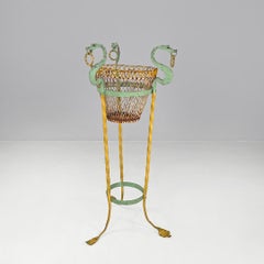 Italian Art Nouveau yellow green wrought iron vase holder with dragons, 1900s